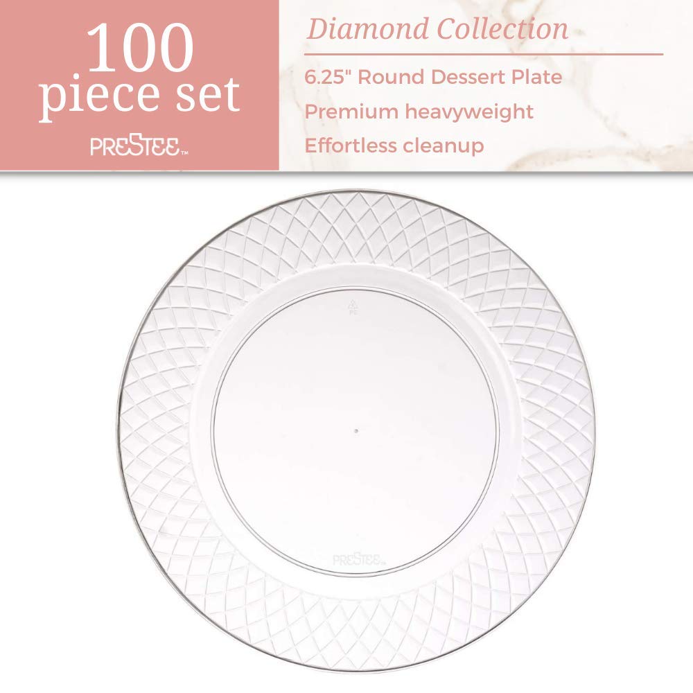 Prestee 100 Clear Plastic Plates, 6.25