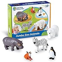 Learning Resources Jumbo Zoo Animals I Monkey, Penguin, Zebra, Polar Bear, and Hippo, 5 Animals, Ages 2+