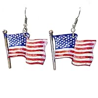 American Flag Wood Fish Hook Earrings Patriot Theme