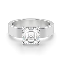 Riya Gems 2 CT Asscher Diamond Moissanite Engagement Ring Wedding Ring Eternity Band Vintage Solitaire Halo Hidden Prong Silver Jewelry Anniversary Promise Ring