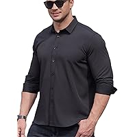 Men's Loose-Fit Wrinkle-Resistant Long-Sleeve Solid Dress Shirt Non Iron Business Casual Button Down Shirts