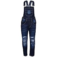Kids Girls Denim Dungaree Ripped Dark Blue Jeans Overall Fashion Jumpsuits 5-13Y