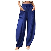 Women's Casual Pants Casual Solid Colorwide Leg Trousers with Elastic Waist and Pockets Business Casual Pants