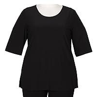 Black 3/4 Sleeve Round Neck Pullover Top Woman's Plus Size Top
