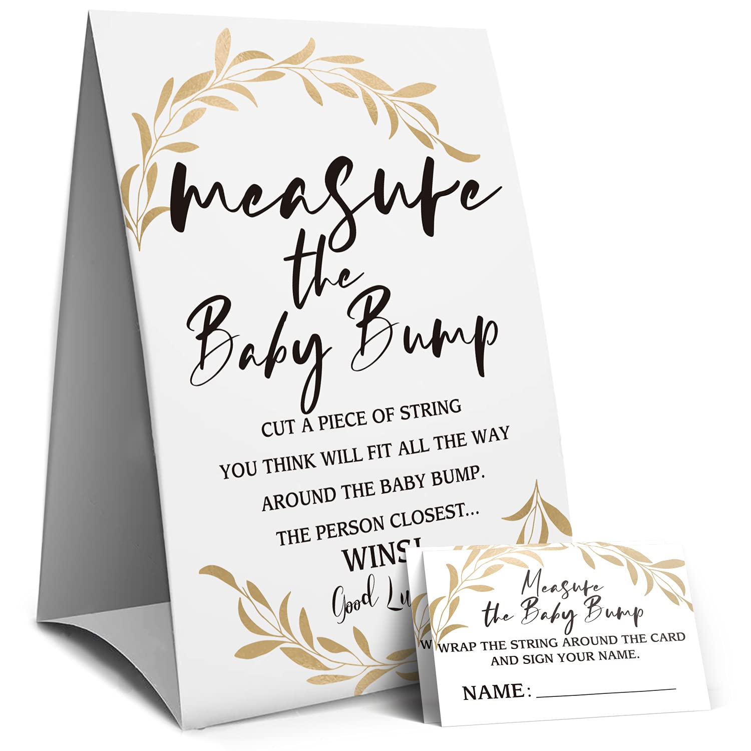 Measure Mommy's Belly Sign, Baby Shower Sign, Measure the Baby Bump How Big is Moms Belly -1 Sign and 50 Guessing Cards(7A)