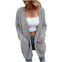 Women's Knit Cardigan Sweater Loose Fit Open Front Sweaters Coats Soft Chenille Cardigans Outerwear with Pocket