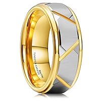 King Will 8mm Men's Tungsten Carbide Silver/Gold/Rose Gold Ring Gold Domed High Polished/Grooved/Faceted/Sandstone Sticker Inlay Step Edge Comfort Fit Wedding Ring