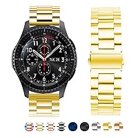 Band Compatible for Samsung Gear S3 Frontier/Classic/Galaxy Watch 46mm / Galaxy Watch 3 45mm, 22mm Solid Stainless Steel Metal Replacement Strap for Women Men (Gold)