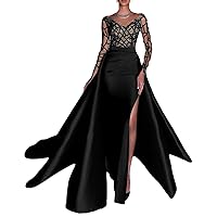 Mermaid Elegant Evening Dress Court Train Long Sleeve Jewel Neck Prom Dress Quinceanera Dress with Appliques 2024