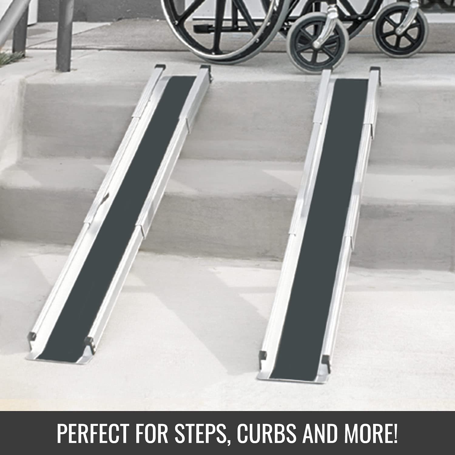 DMI Wheelchair Ramp,Entry Ramp,Threshold Ramp and Handicap Ramp, FSA Eligible, is Portable and Adjustable from 3-5 Ft Long, 4.5 In Wide for Entryway, Doors,Steps,Shed or Curb, 2 Ramps Included