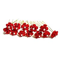 Rose Juda Pins 12 PCS Hair Accessories For Women's Hair Decoration Bridal Hair Accessories Velvet Rose Pin Hair Flowers Floral Hair Accessories Pack Of 12, Red, Gold