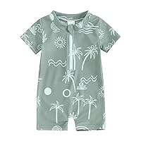Toddler Boy Girl Short Sleeve One Piece Zipper Swimsuit Watercolor Swimwear Romper Jumpsuit Beach Bathing Suit