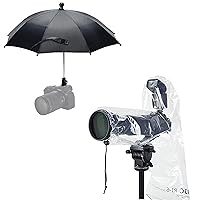 2PCS Camera Rain Cover + Camera Rain Umbrella：Camera Lens Rain Cover Raincoat Clear Sleeve with DSLR Mirrorless Camera Hot Shoe Umbrella