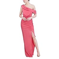 BCBGMAXAZRIA Women's One Shoulder Neck Evening Maxi Dress with Pleated Detail