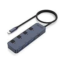 4-Port USB C Hub (10Gbps) with Individual On/Off Switches, 1 USB-C & 3 USB-A 3.2 Ports, Compatible with MacBook, iMac, iPad Pro, iPhone 15 Pro, Samsung S24 Ultra, iOS, Android & Windows
