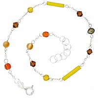 Sterling Silver Anklet Natural Gold Pearl Citrine Beads Bicone Crystals, Adjustable 9-10 inch