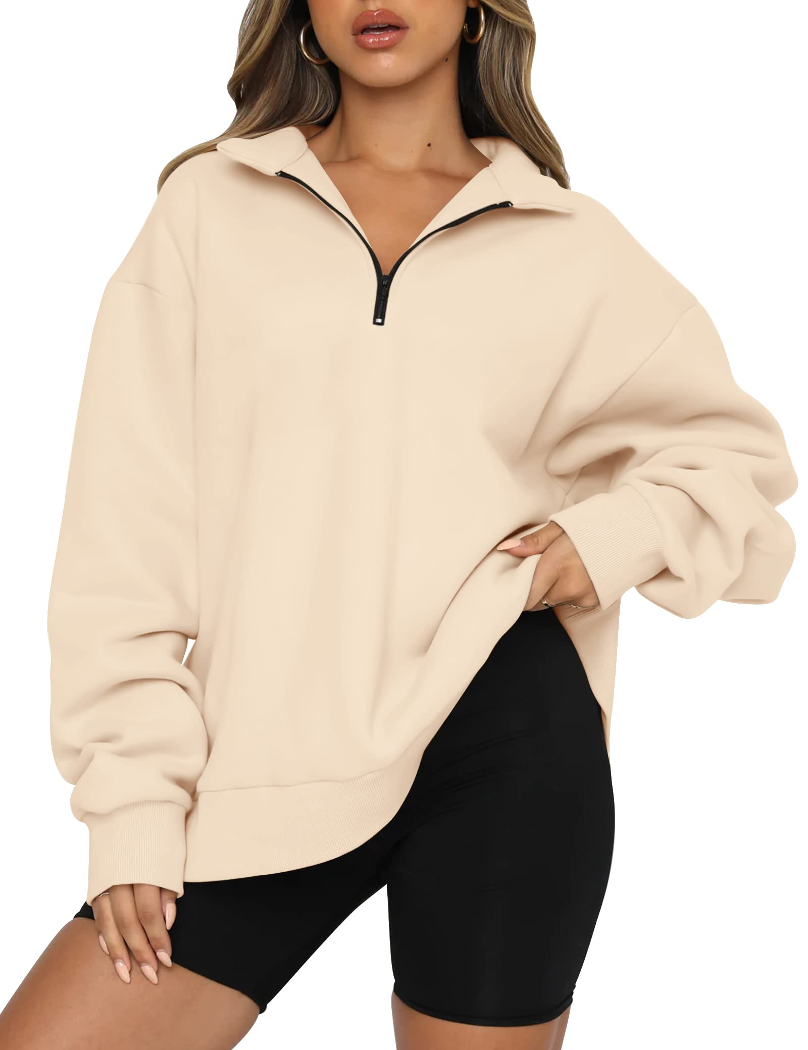 Trendy Queen Womens Oversized Sweatshirts Hoodies Half Zip Pullover Fall Fashion Outfits 2023 Y2k Clothes