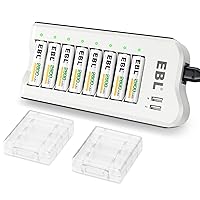 EBL 2800mAh Ni-MH AA Rechargeable Batteries (8 Pack) and Rechargeable AA AAA Battery Charger with 2 USB Charging Ports