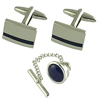 Gift Set Matching Cufflinks Blue Lapis Lazuli Oval Tie Tac