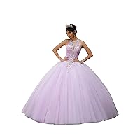 Women's Sweetheart Quinceanera Dress Lace Sequin Beads Applique Backless Princess Ball Gown Tulle Prom Dress Lilac