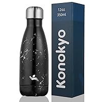 Insulated Water Bottles,12oz Double Wall Stainless Steel Vacumm Metal Flask for Sports Travel,Marble-Midnight