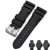 Nature Rubber 26mm Watch Band for Panerai Submersible Luminor PAM Black Blue Red Orange Strap Butterfly Clasp (Color : Black Black Pin, Size : 26mm Spin)