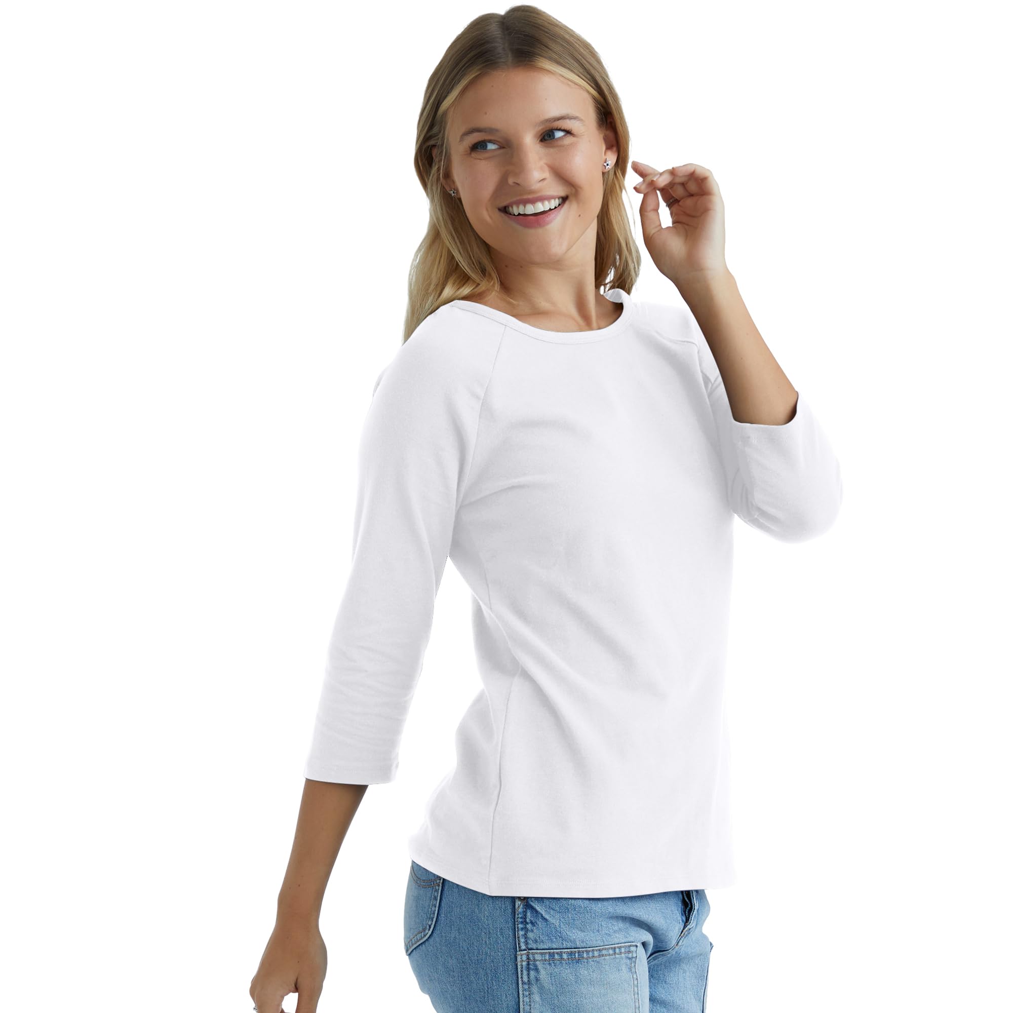 Hanes Women's Raglan Sleeve Tee, Women’s Stretch Cotton Tee, Women’s Crewneck Tee