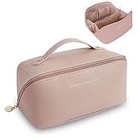 Large Capacity Travel Cosmetic Bag, Cosmetic Bags for Women, PU Leather Waterproof Travel Makeup Bag with Handle and Divider, Toiletry Make up Organizer Bag