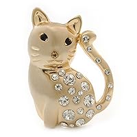 Clear Diamante 'Cat' Brooch In Brushed Gold Finish - 45mm Length
