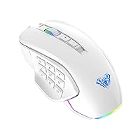 AULA H510 MMO Gaming Mouse with 9 Side Buttons, 10,000 DPI, RGB Backlit Ergonomic Office Games USB Wired Computer Mice, White