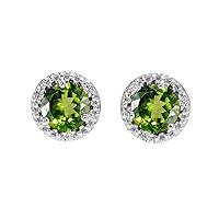 HALO STUD EARRINGS IN WHITE GOLD WITH SOLITAIRE PERIDOT AND DIAMONDS
