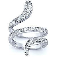 Round Cut Cubic Zirconia 14k White Gold Plated 925 Sterling Silver Wedding Band Cz Snake Ring Jewelry for Women