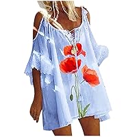 2021 Women Fashion Casual Printing Off-The-Shoulder Loose Large Size Tie Dress