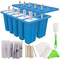 Homemade Popsicle Molds Shapes, Silicone Frozen Ice Popsicle Maker-BPA Free, with 50 Popsicle Sticks, 50 Popsicle Bags, 10 Reusable Popsicle Sticks, Funnel and Ice Pop Recipes(Blue)
