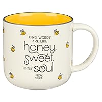Ceramic Scripture Coffee & Tea Mug, 15 oz, Large, Lead-free, Microwave/Dishwasher Safe Bumble Bee Cup for Women: Kind Words are Like Honey - Proverbs. 16:24, Yellow/White