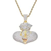 Iced Out Heartbreak Dollars Purse Pendants 18K Gold Plated Bling CZ Simulated Diamond Hip Hop Necklace for Men Women