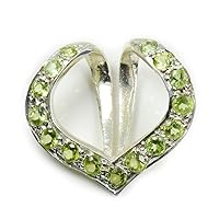 Green Original Peridot Round Stones 925 Sterling Silver Heart Pendant Jewelry