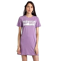 Women's Purple Half Sleeve Nap Queen t-Shirt Dress for Women's