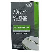 DOVE MEN + CARE 3 in 1 Cleanser for Body, Face, and Shaving to Clean and Hydrate Skin Extra Fresh Body and Facial Cleanser More Moisturizing Than Bar Soap 3.75 oz 6 Bars