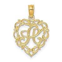 14k Gold a Script Letter Name Personalized Monogram Initial In Love Heart Pendant Necklace Measures 17.3x12.57mm Wide 0.6mm Thick Jewelry Gifts for Women