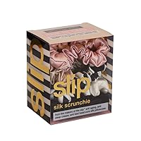 Slip Silk Midi Scrunchies in Black, White, Navy Stripe, Pink and Caramel - 100% Pure 22 Momme Mulberry Silk Scrunchies for Women - Hair-Friendly + Luxurious Elastic Scrunchies Set (5 Scrunchies)