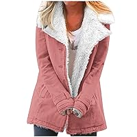 Winter Fleece Lined Dressy Jackets for Women Button Down Lapel Lamb Warm Outerwear 2023 Winter Casual Oversized Coat