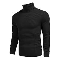 Mens Long Sleeve Turtleneck Sweater Slim Fit Solid Color Ribbed Knitted Pullover Sweater Casual Winter Warm Baselayer Top