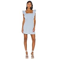 French Connection Womens Light Blue Stretch Zippered Ruffled Trim at Shoulders Sleeveless Square Neck Mini Party Fit + Flare Dress 8