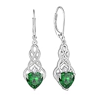 FJ Infinity Celtic Knot Earrings Leverback Dangle Drop Earrings 925 Sterling Silver Heart Birthstone Earrings Irish Good Luck Jewellery for Women