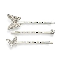 Womens Bridal Special Occasion Butterfly Bobby Pin Set, Crystal/Rhodium , One Size