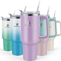 40 oz Tumbler with Handle and Straw Lid, 100% Leak-proof Travel Coffee Mug, Stainless Steel Insulated Cup for Hot Cold Beverages, Keeps Cold for 34Hrs or Hot for 10Hrs, Dishwasher Safe (LightPurple)