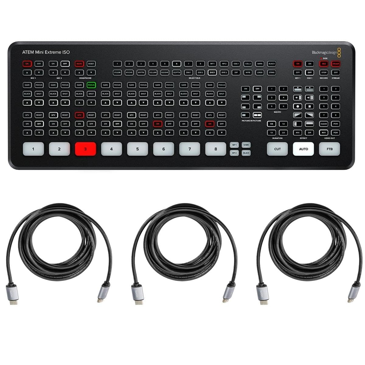 Blackmagic Design ATEM Mini Extreme ISO Bundle with 3X - H&A 10' HDMI Cable