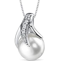 PEORA 8mm Freshwater Cultured White Pearl Floating Pendant Necklace for Women 925 Sterling Silver with 18 Inch Chain
