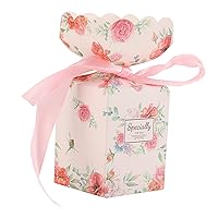 50PCS Floral Pattern Candy Boxes,Cookie Gift Boxes Floral Pattern Candy Boxes,Candy Favor-Boxes,Retro Style Easy Assemble Candy Boxes Party Favors with Rope DIY Gift Box(pink)